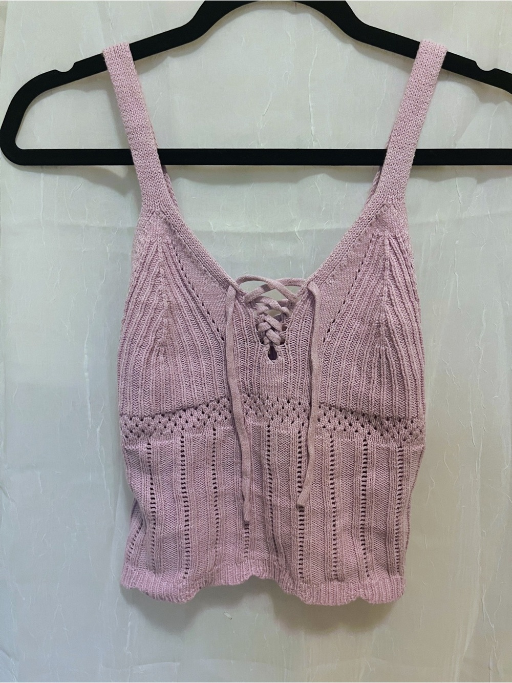 Crave Fame Lace-Up Knit Camisole in Dusty Pink